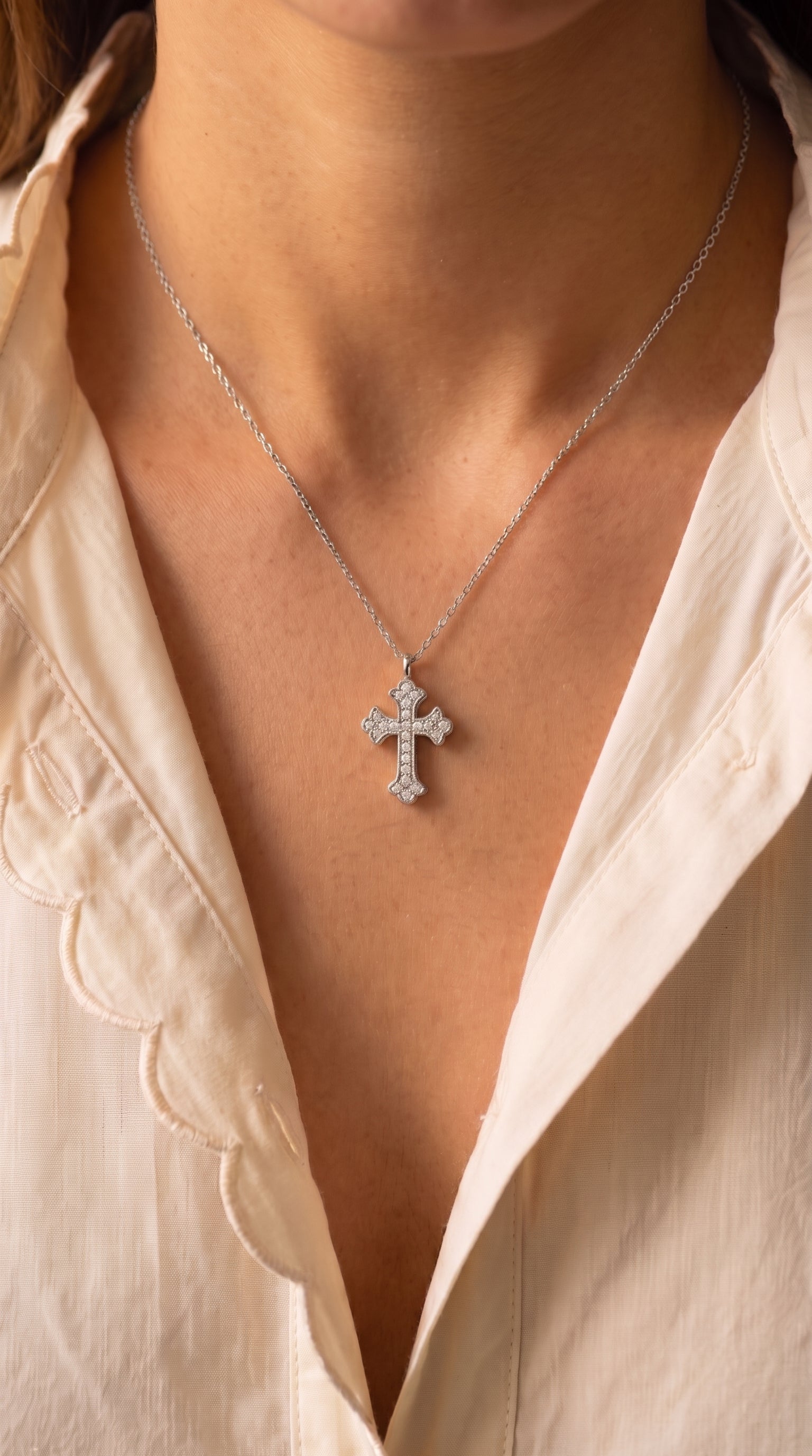 Diamond White Gold Cross Chain Necklace