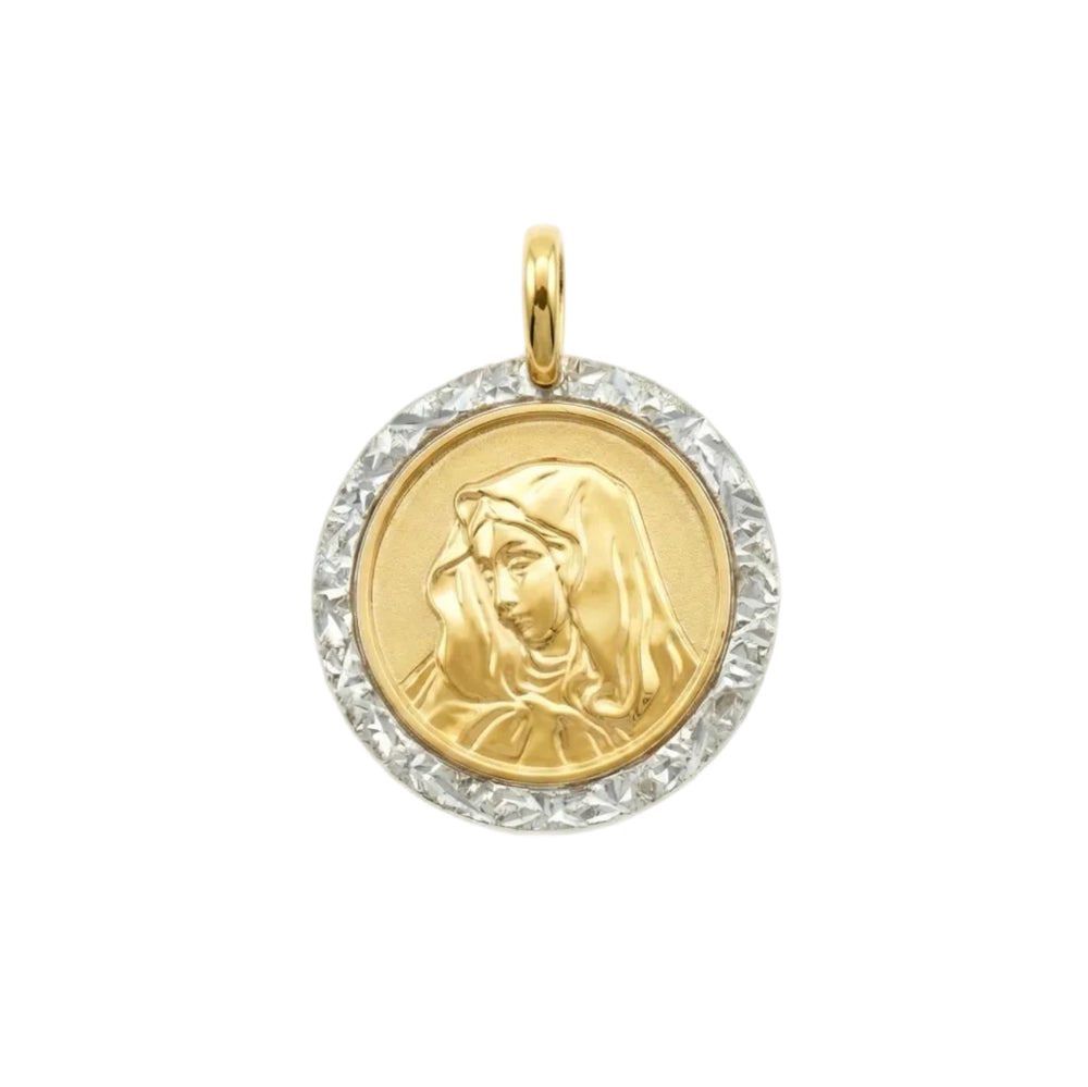 18K Gold Pendant Two Tone St. Mary Icon