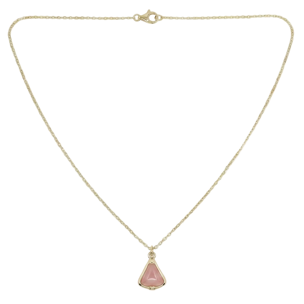 18K Yellow Gold Rose Quartz Bell Chain Necklace