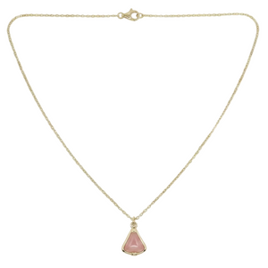 18K Yellow Gold Rose Quartz Bell Chain Necklace