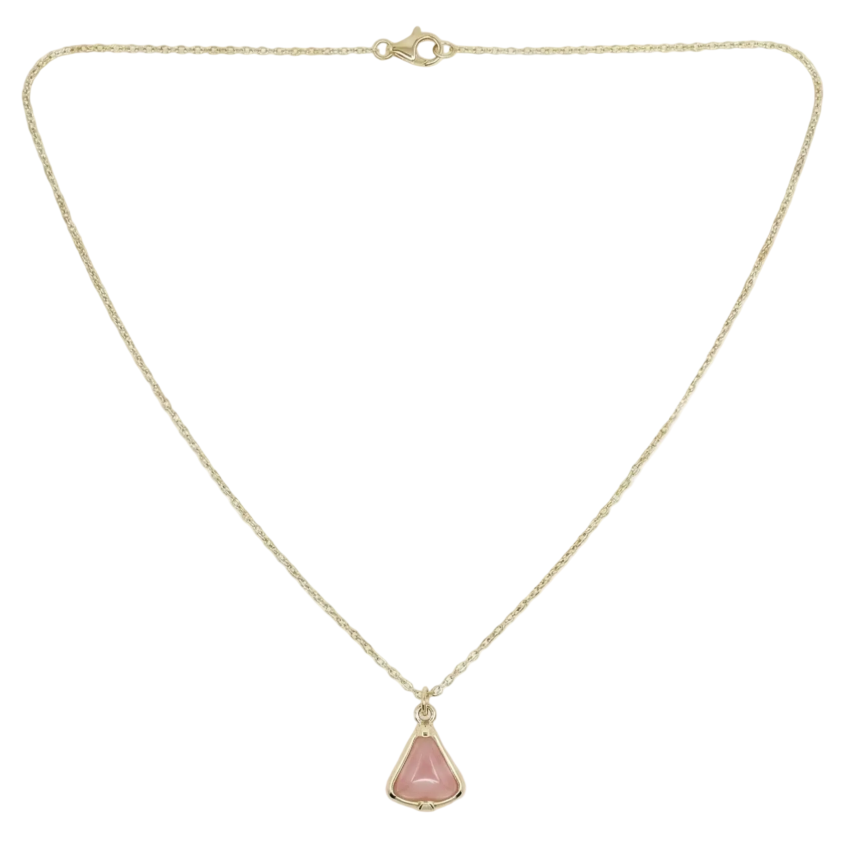 18K Yellow Gold Rose Quartz Bell Chain Necklace