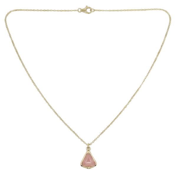 18K Yellow Gold Rose Quartz Bell Chain Necklace