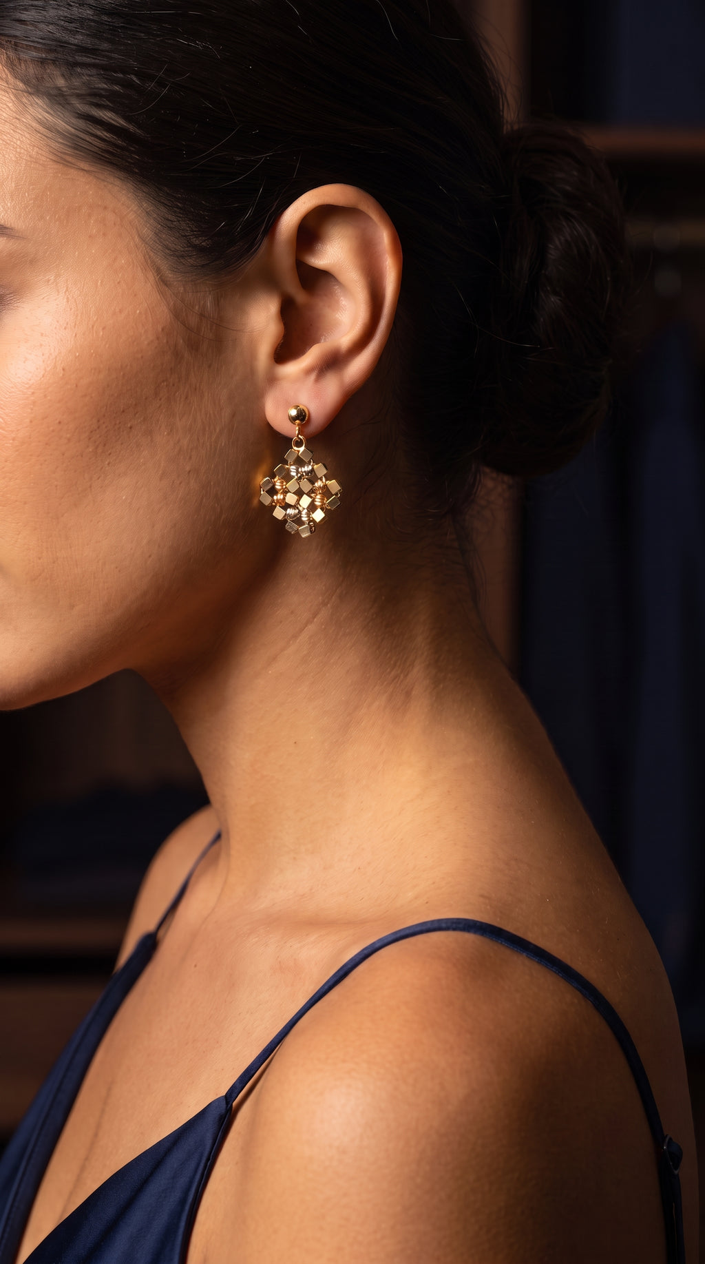 18K Multicolor Gold Beaded Drop Earring