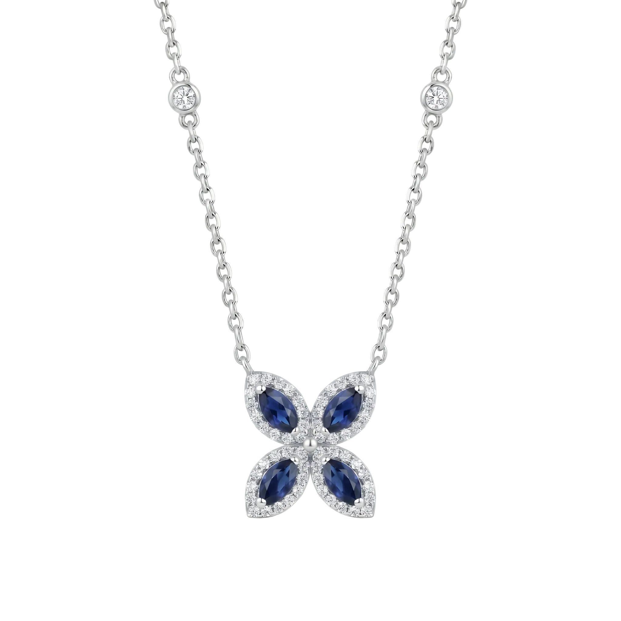 Diamond White Gold Sapphire Butterfly Necklace
