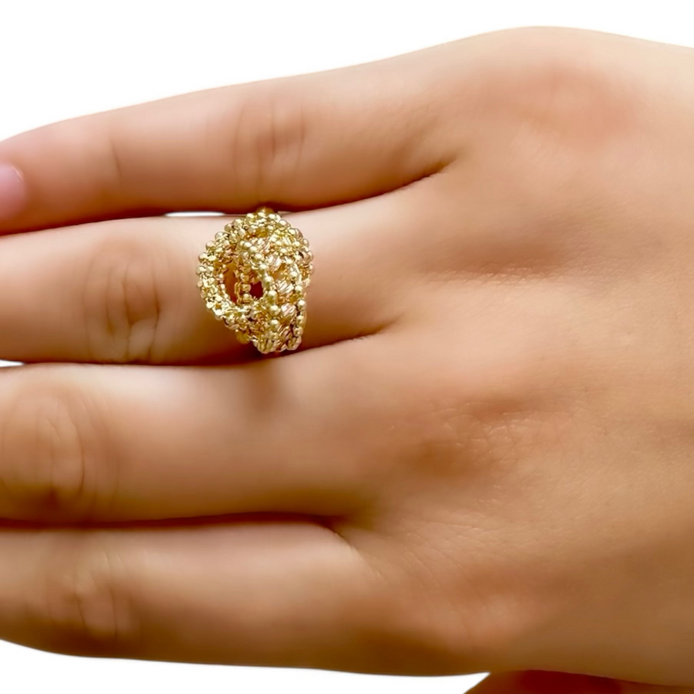 18K Gold Two Tone Double Ring Charm Ring