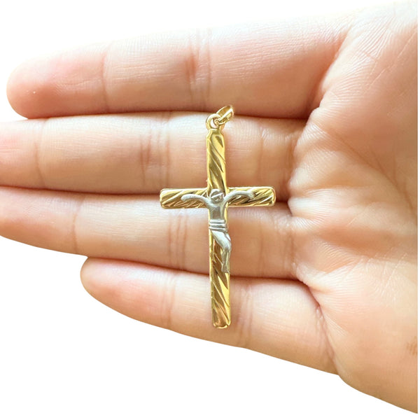 18k Gold Two Tone Cross Pendant