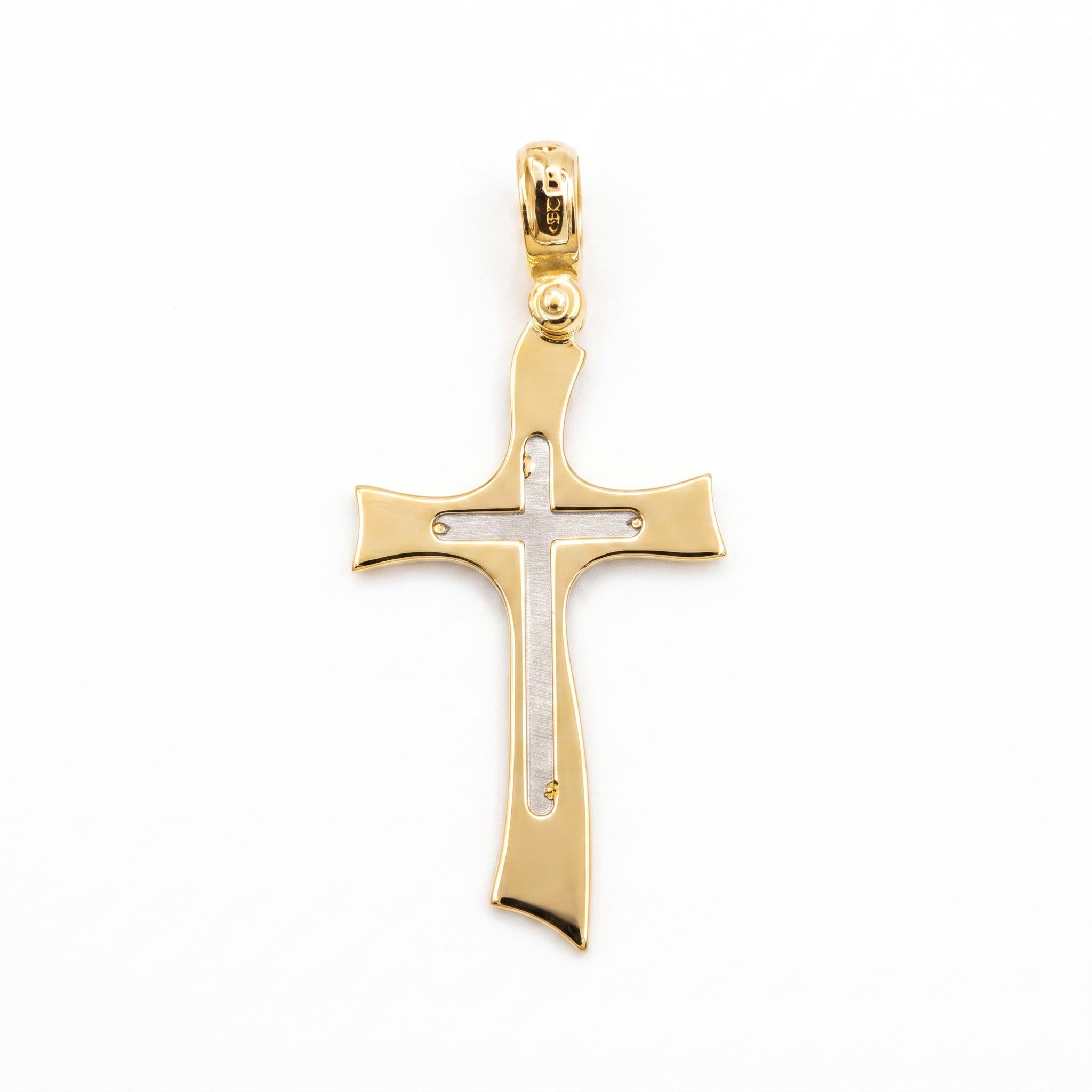 18K Two Tone Gold Cross Pendant