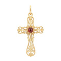 18K Yellow Gold Red Stone Cross Pendant