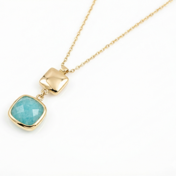 18K Yellow Gold Blue Chalcedony Chain Necklace