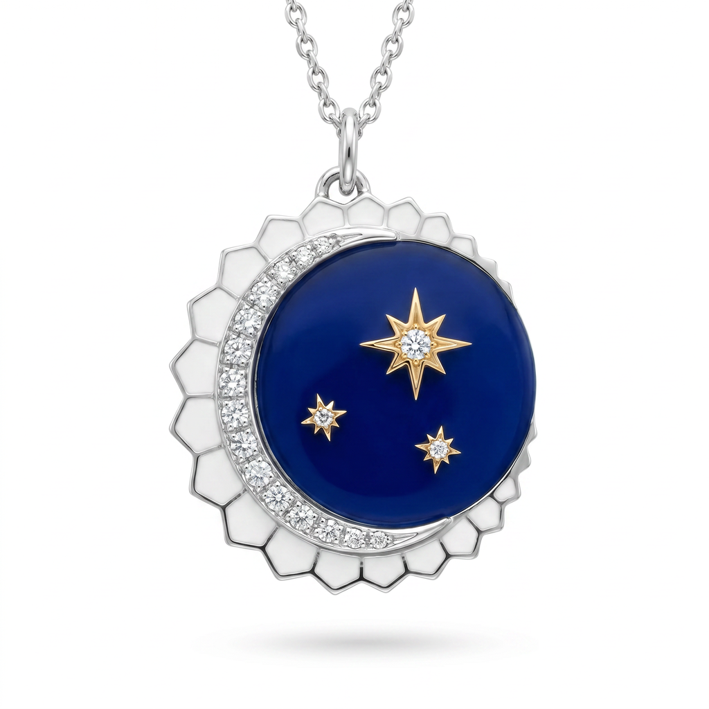 Diamond Two Tone Gold Moon Necklace