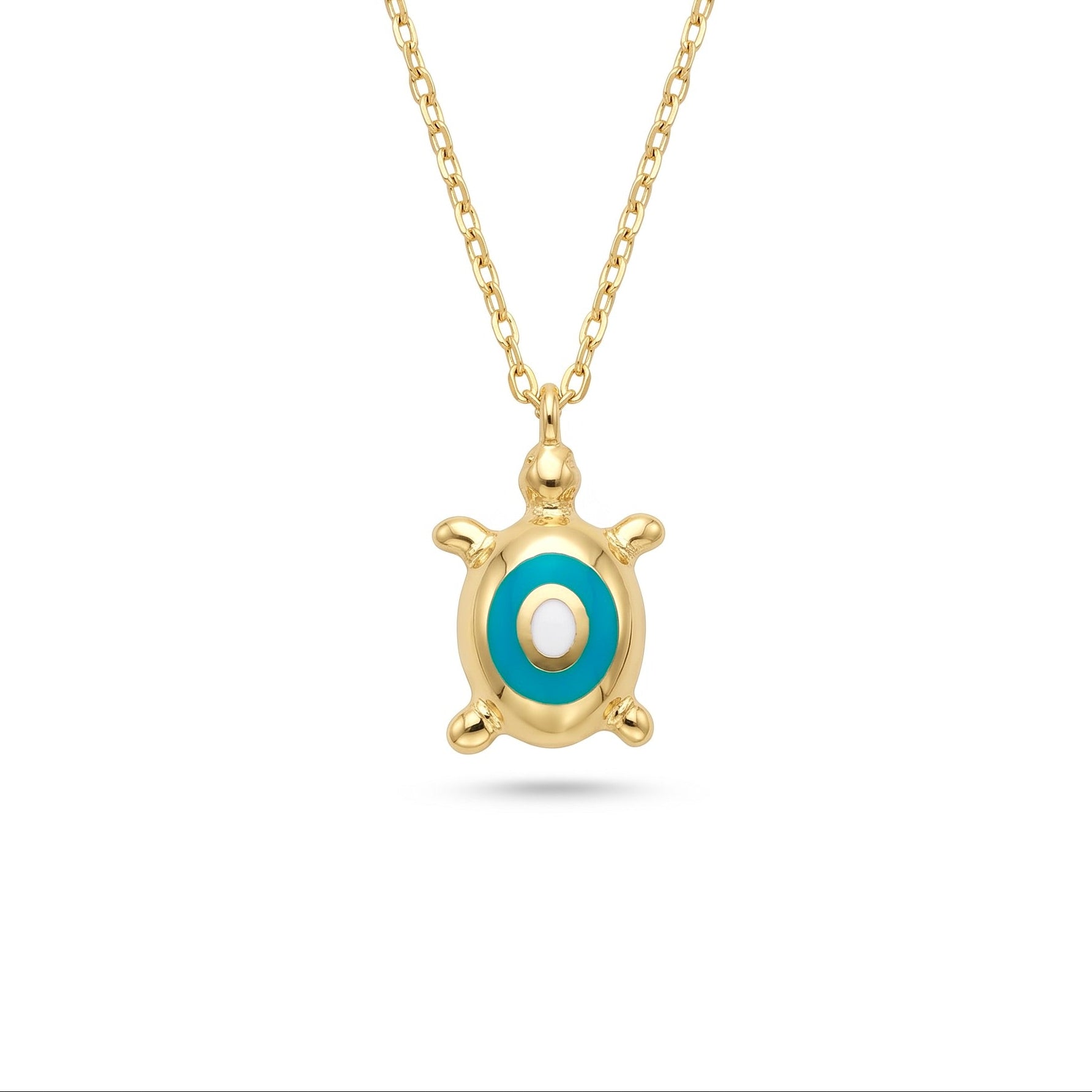 18K Yellow Gold Enamel Turtle Necklace