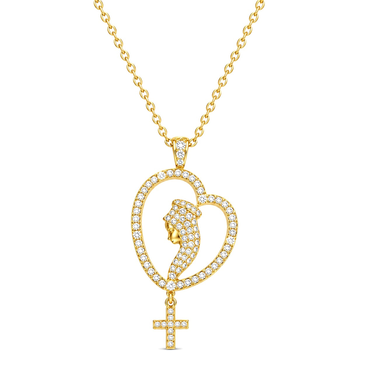 Diamond Yellow Gold St. Mary Cross Necklace