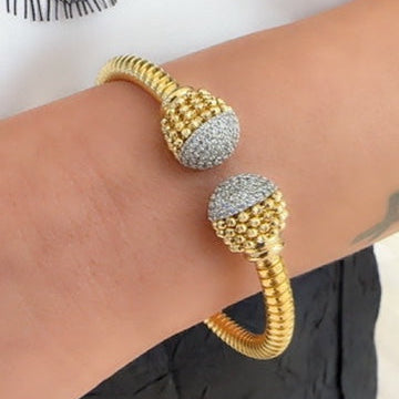 18K Gold Two Tone CZ Beads Bangle Bracelet