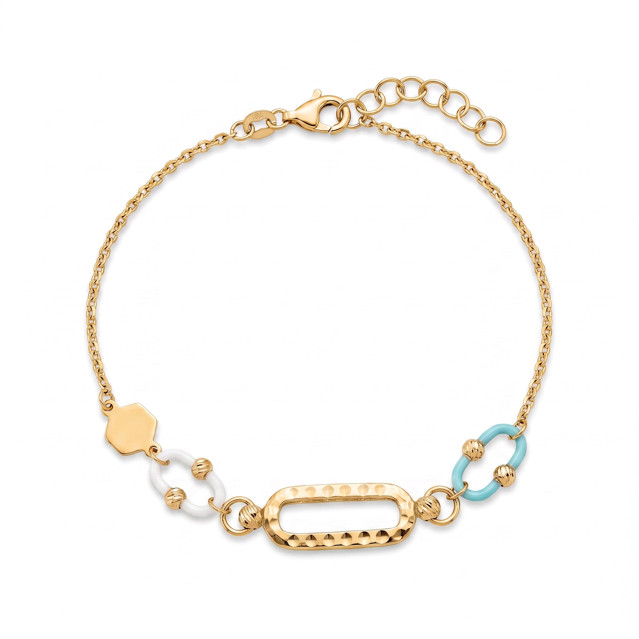 18K Yellow Gold Blue & White Enamel Chain Bracelet