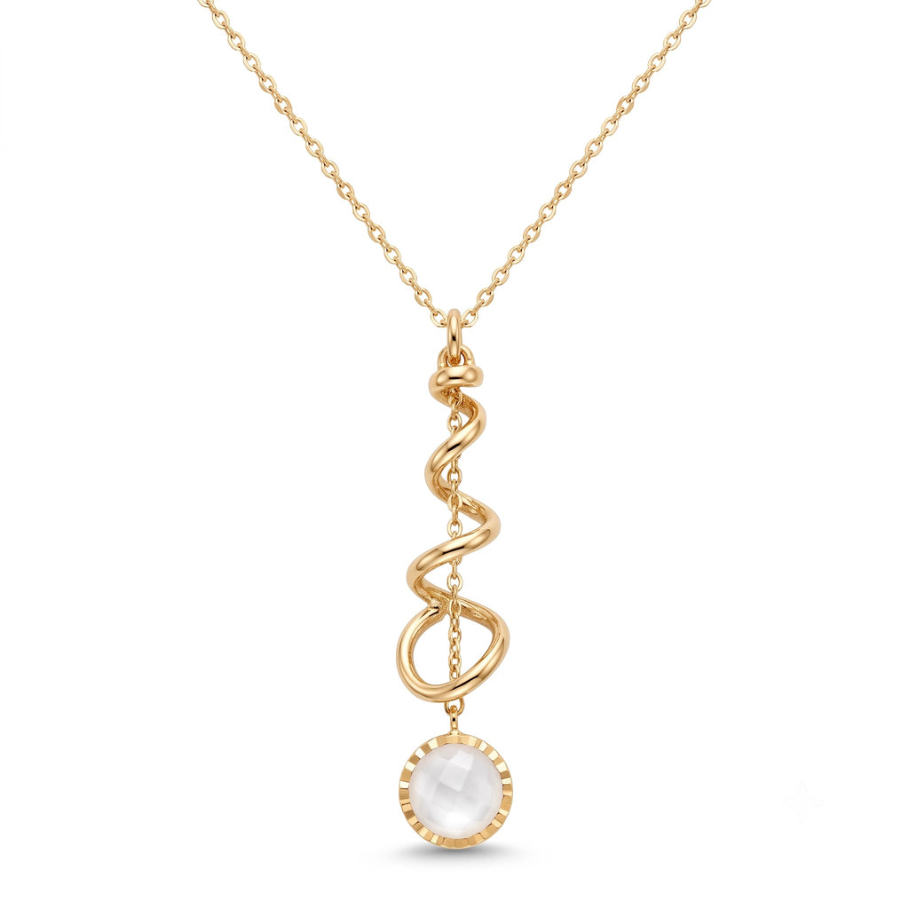 18K Yellow Gold White Chalcedony Dangle Chain Necklace