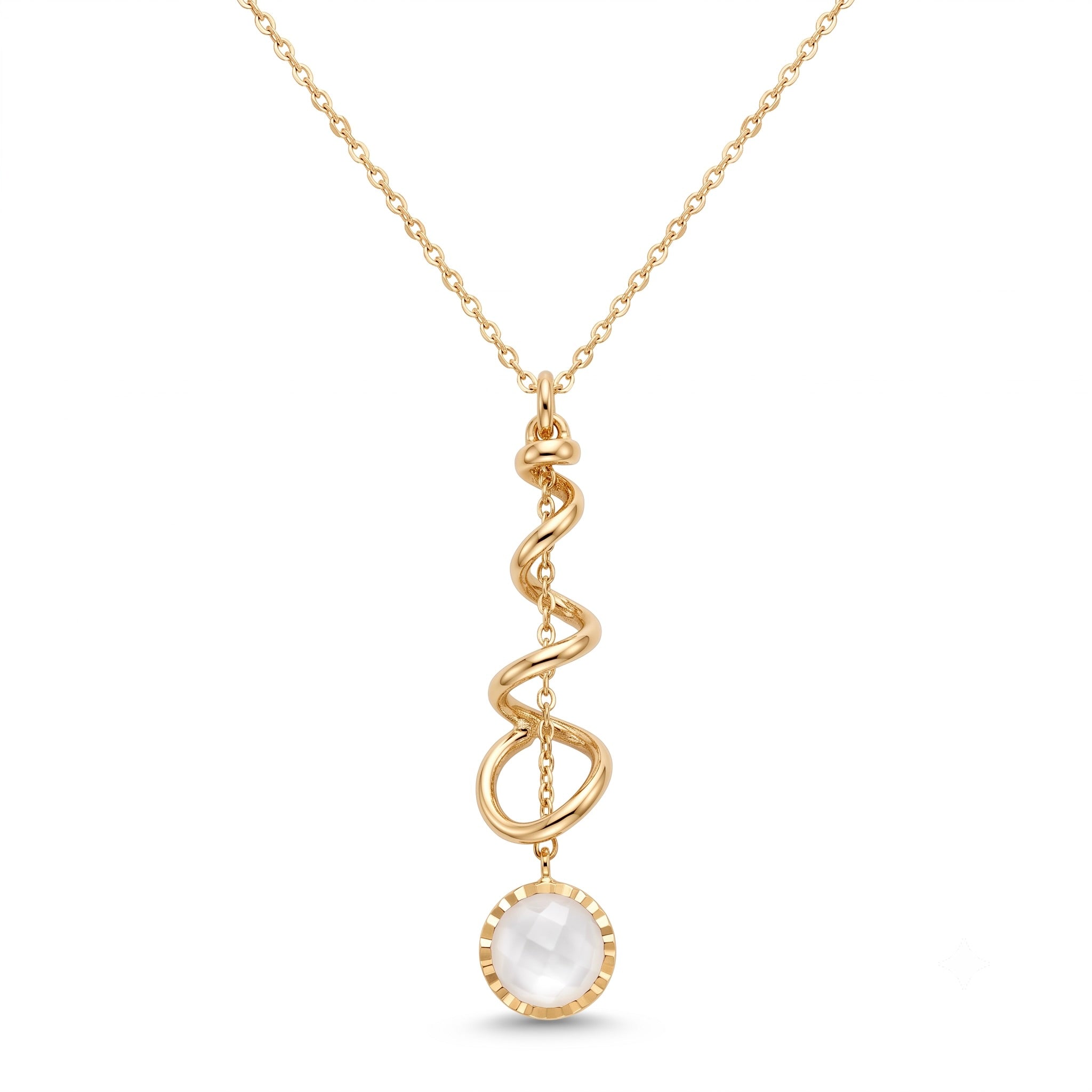 18K Yellow Gold White Chalcedony Dangle Chain Necklace