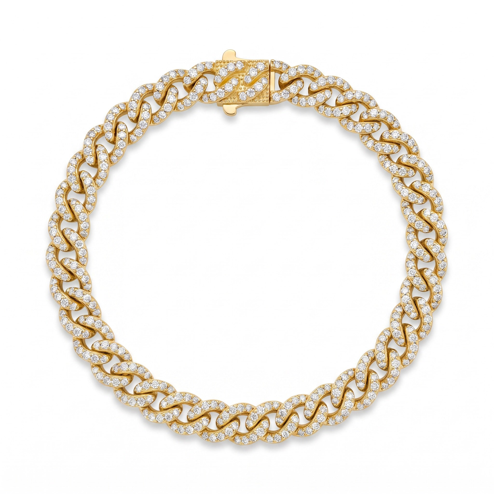 Lab Diamond Yellow Gold Cuban Link Chain Bracelet