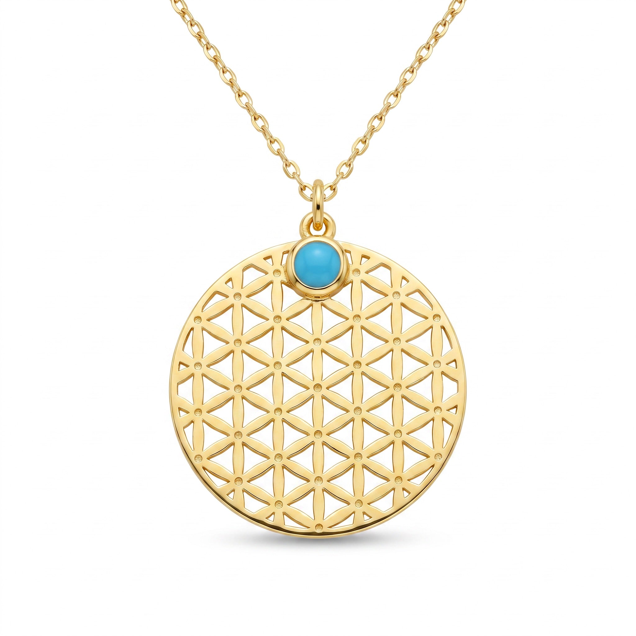 18K Yellow Gold Blue Enamel Necklace