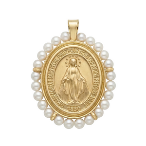 18K Yellow Gold Pearl St. Mary Icon Pendant