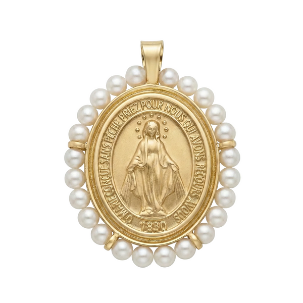 18K Yellow Gold Pearl St. Mary Icon Pendant