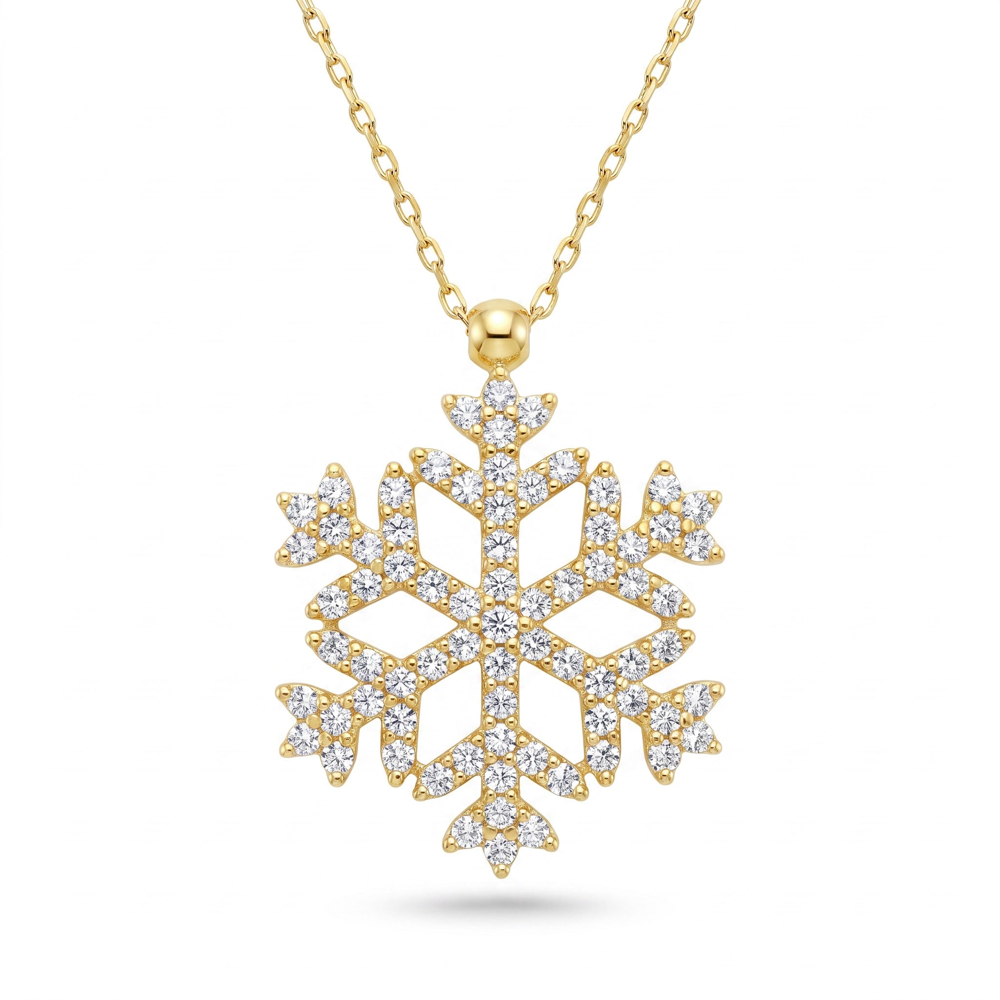 18K Yellow Gold Cubic Zirconia Snowflake Necklace