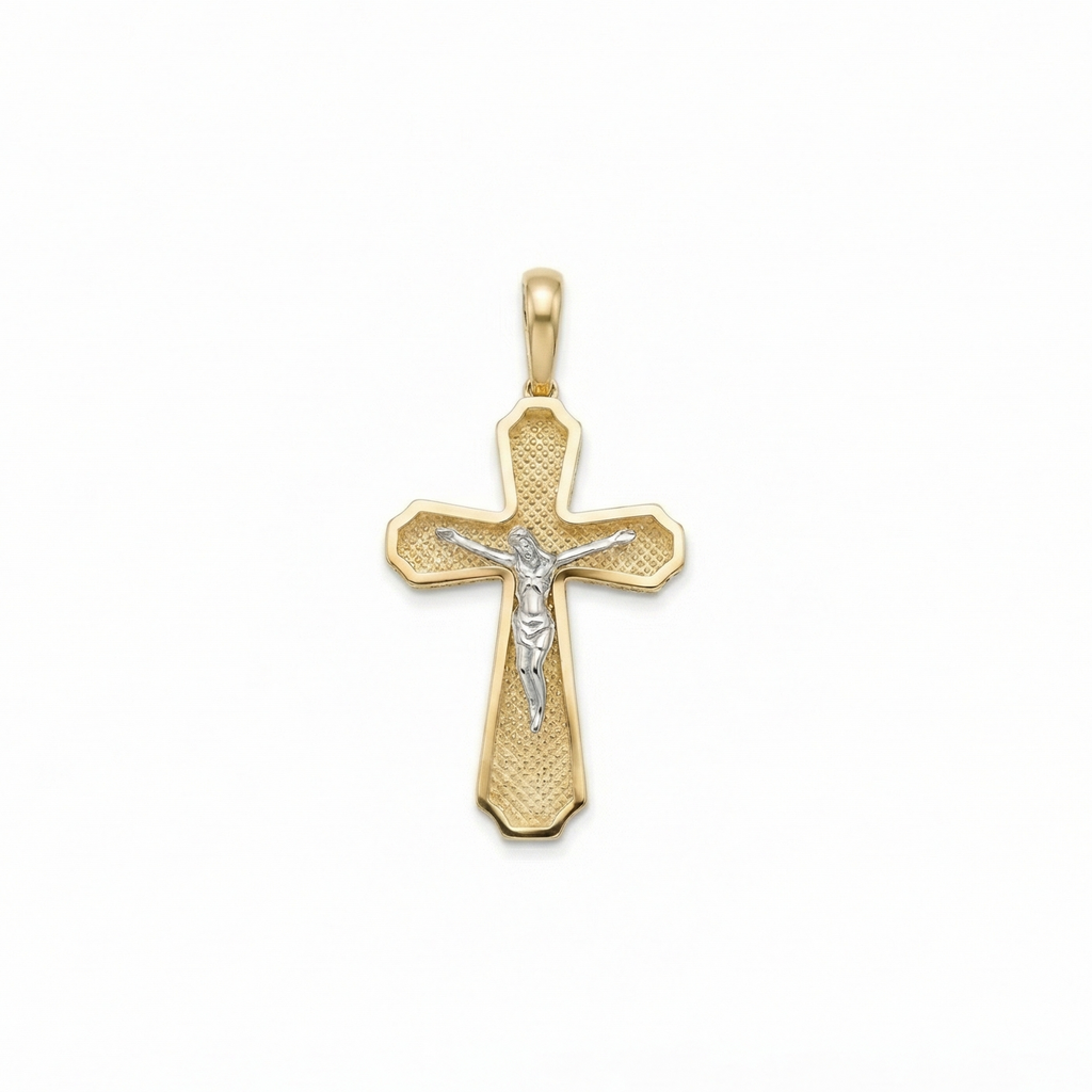 18K Two Tone Small Crucifix Pendant