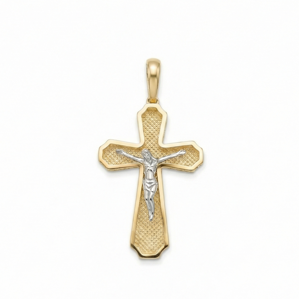 18K Two Tone Medium Crucifix Pendant