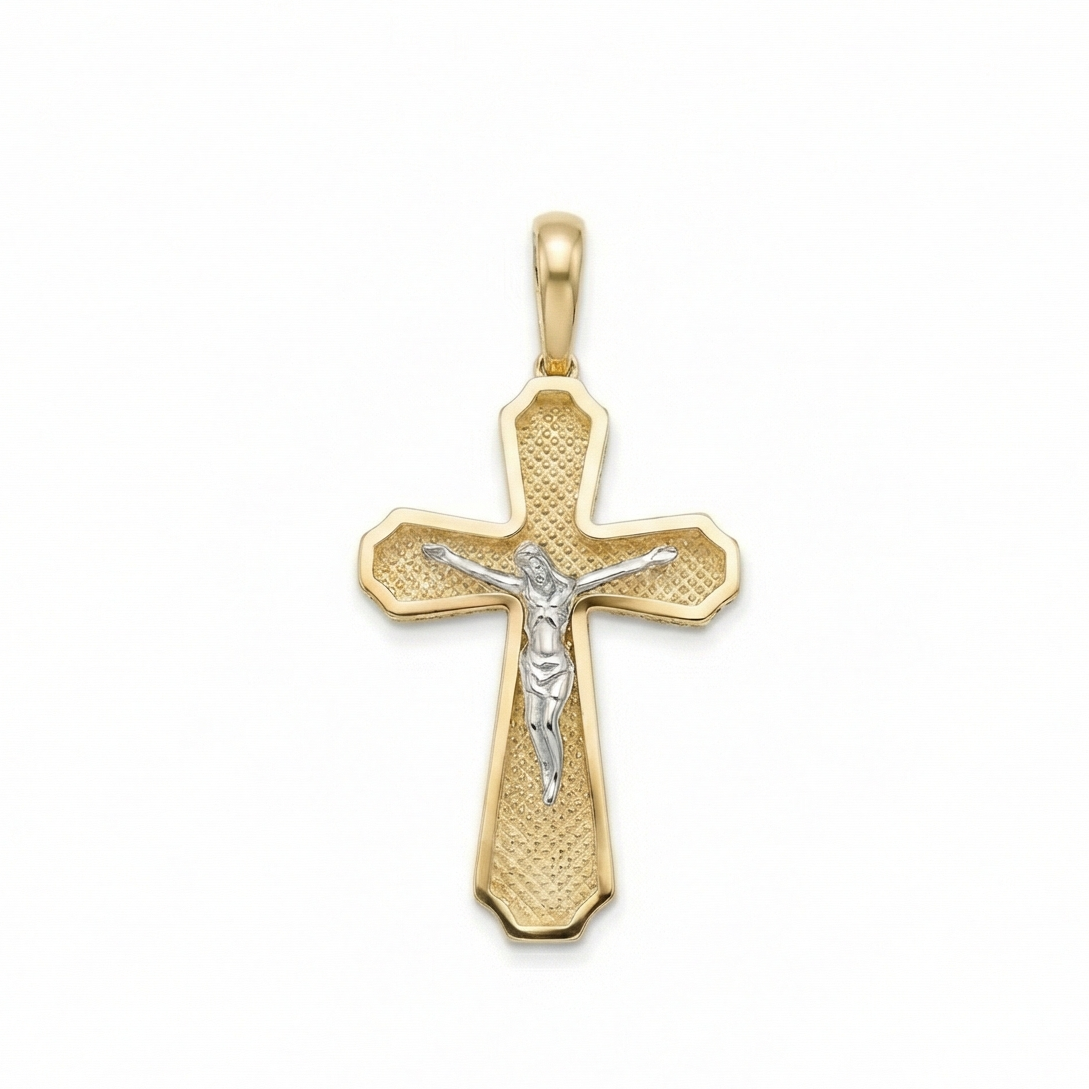 18K Two Tone Medium Crucifix Pendant