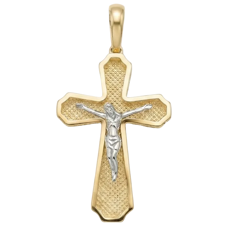 18K Two Tone Large Crucifix Pendant
