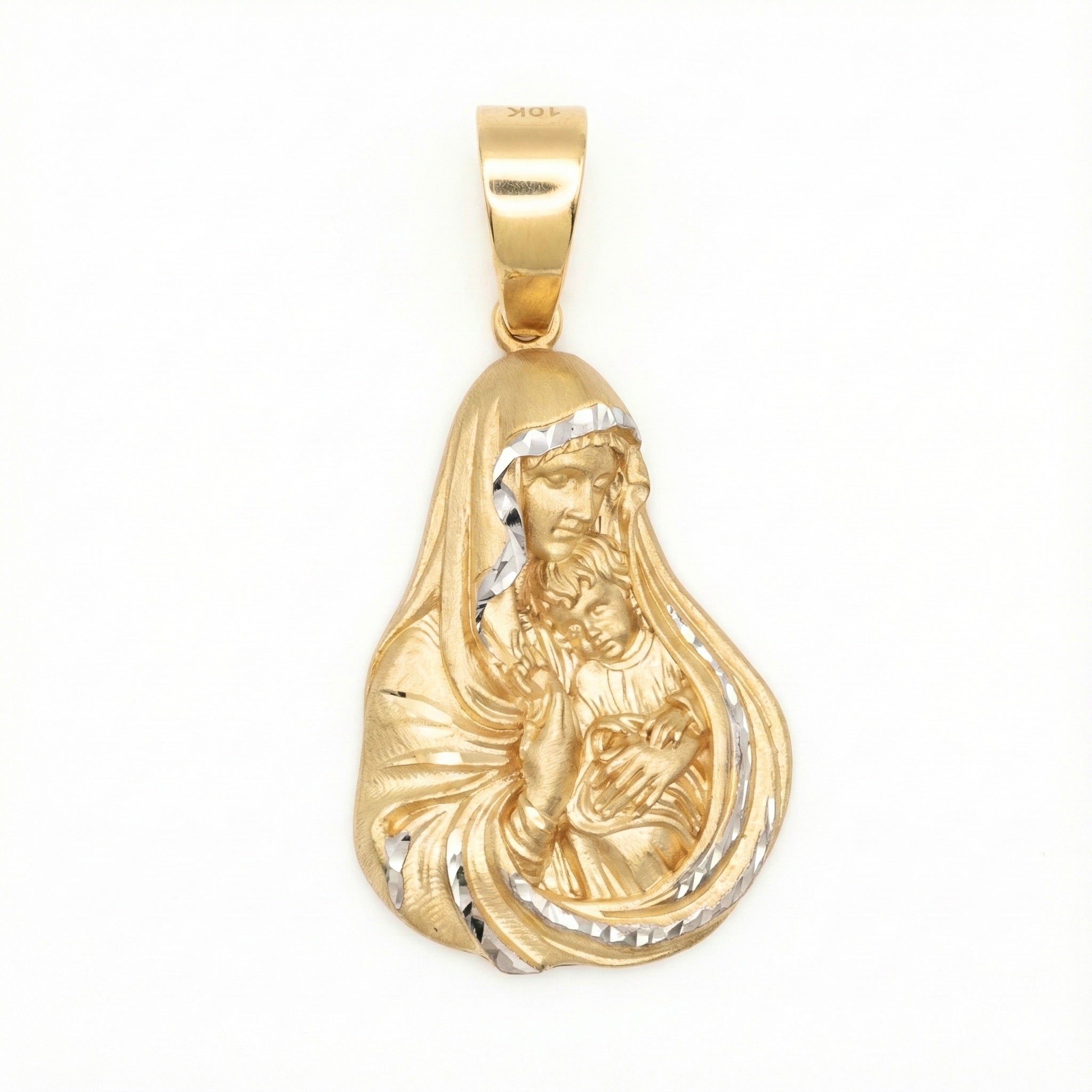 18K Two Tone Gold 3D Mary and Jesus Pendant