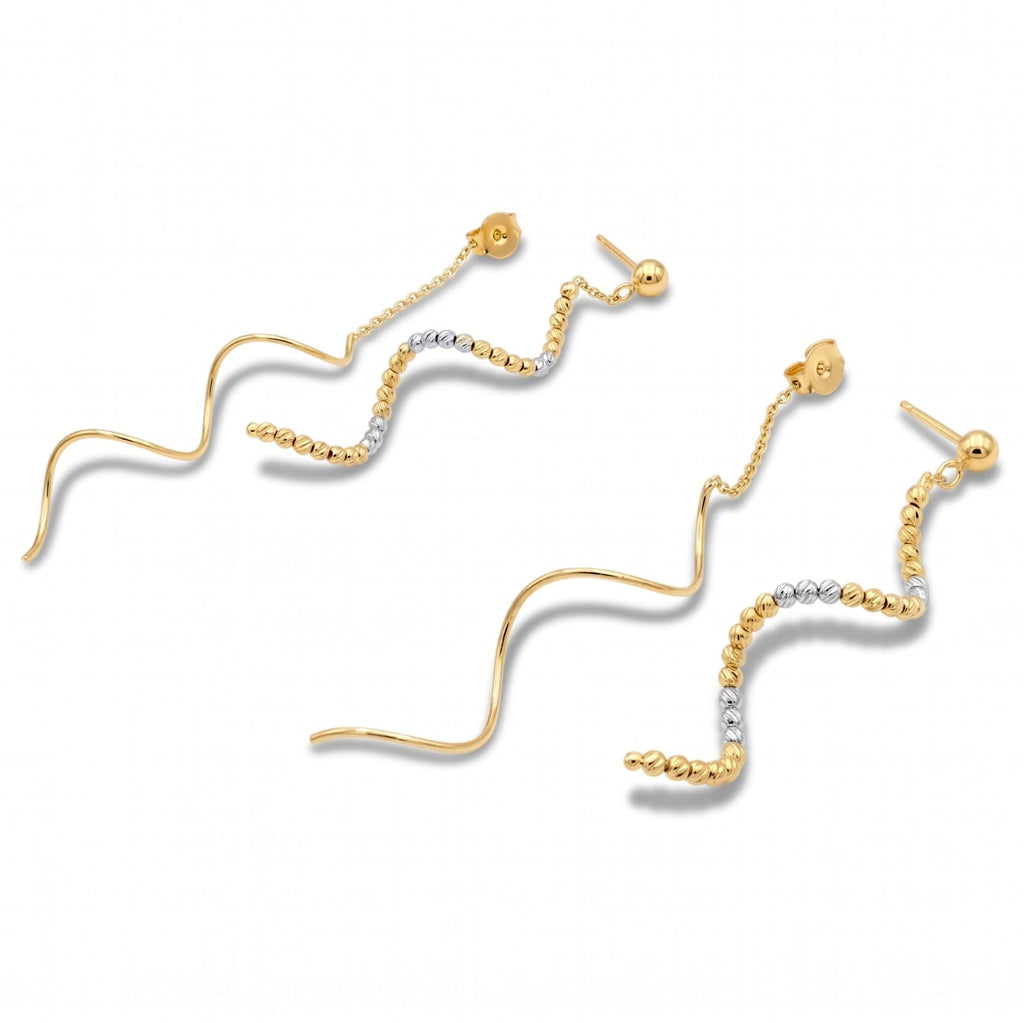 18K Two Tone Gold Spiral Beaded Drop Earring