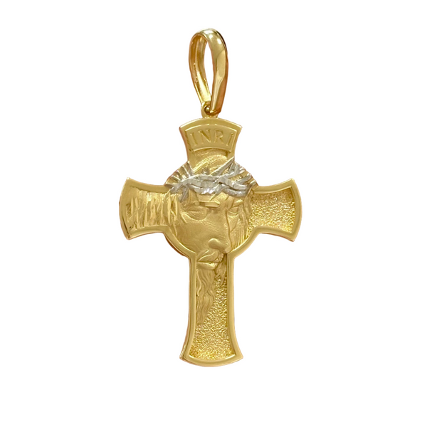 18K Gold Large Pendant Two Tones Jesus Face