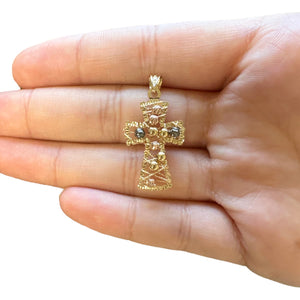 18K Gold Small Multicolor Wire Bead Cross Pendant