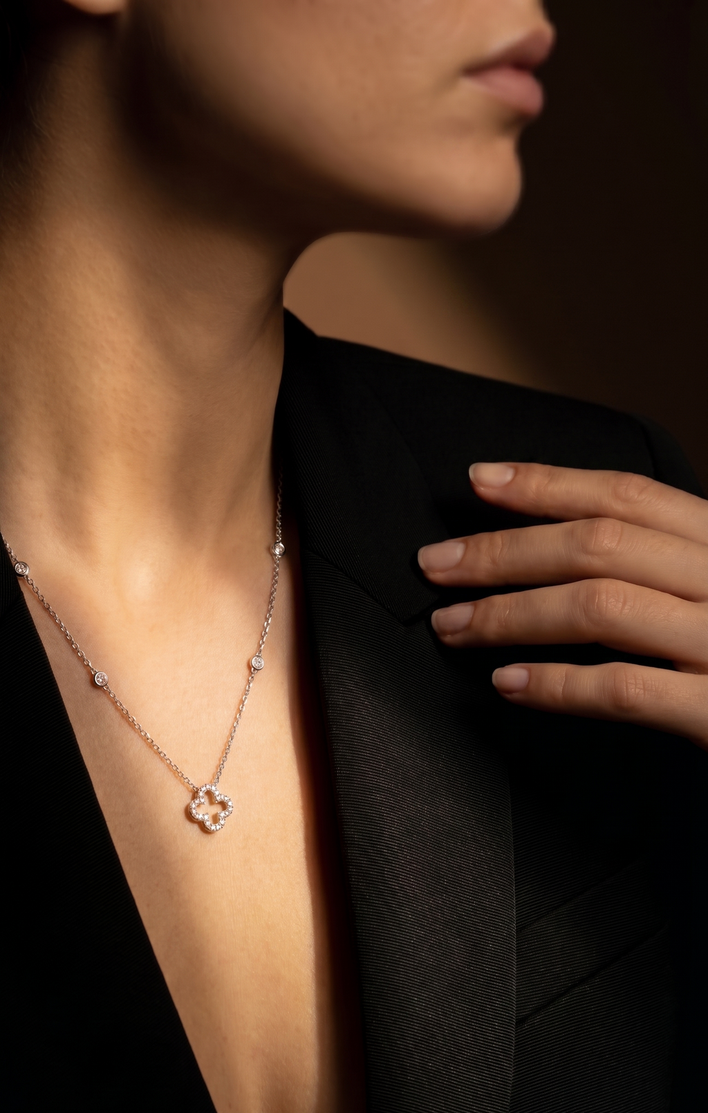Diamond White Gold Clover Necklace