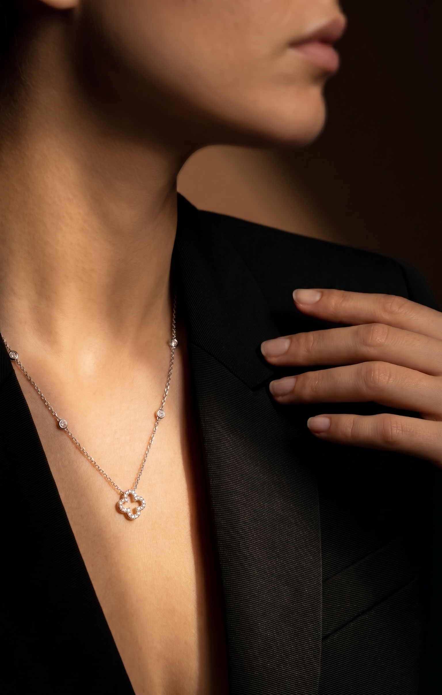 Diamond White Gold Clover Necklace