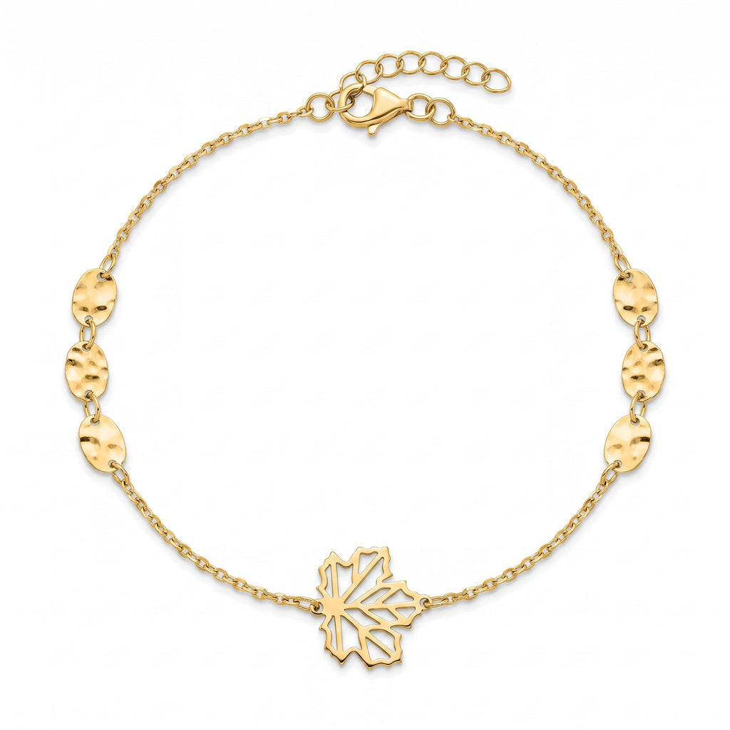 18K Yellow Gold Maple Leaf Chain Bracelet