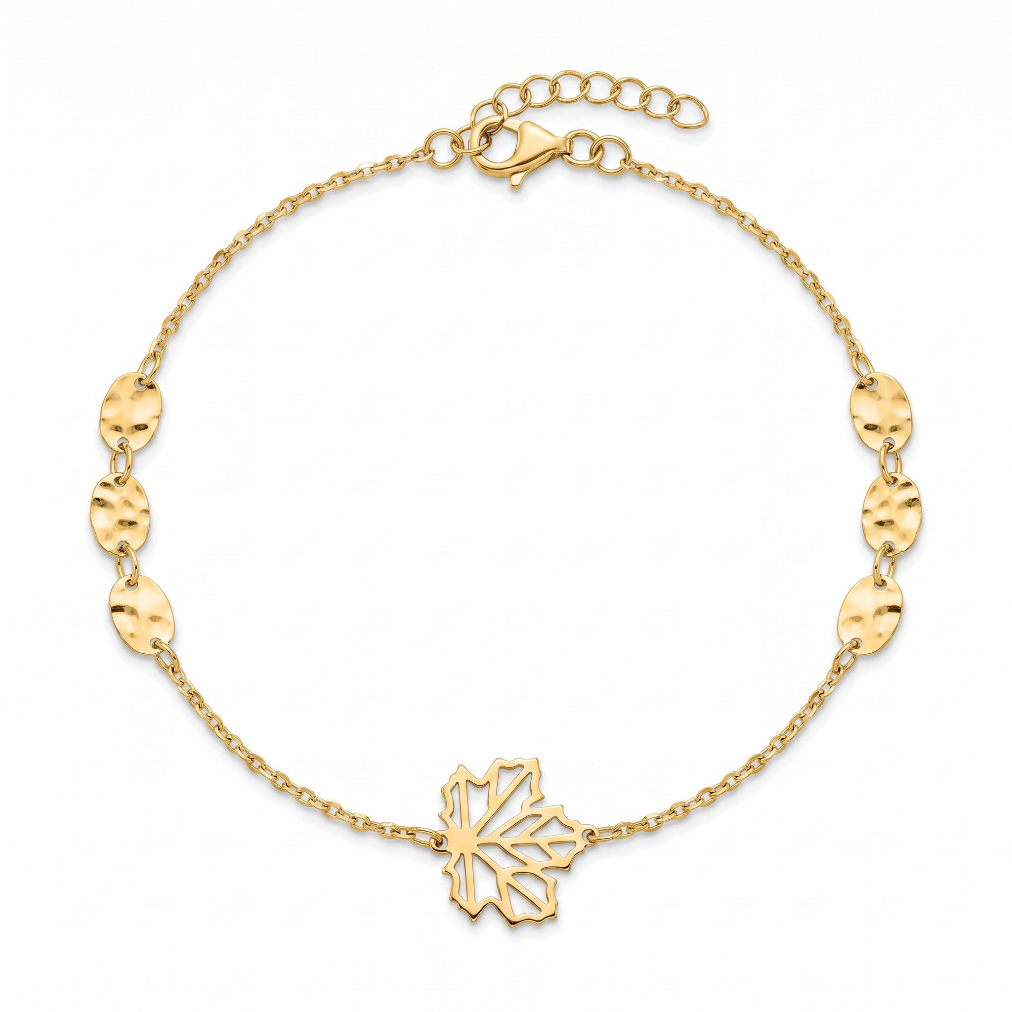 18K Yellow Gold Maple Leaf Chain Bracelet