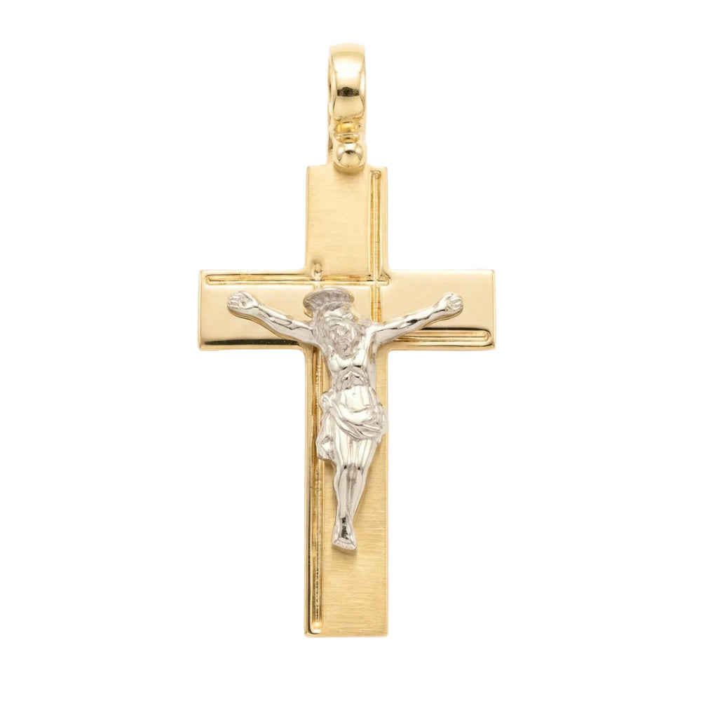 18K Two Tone Gold Crucifix Pendant