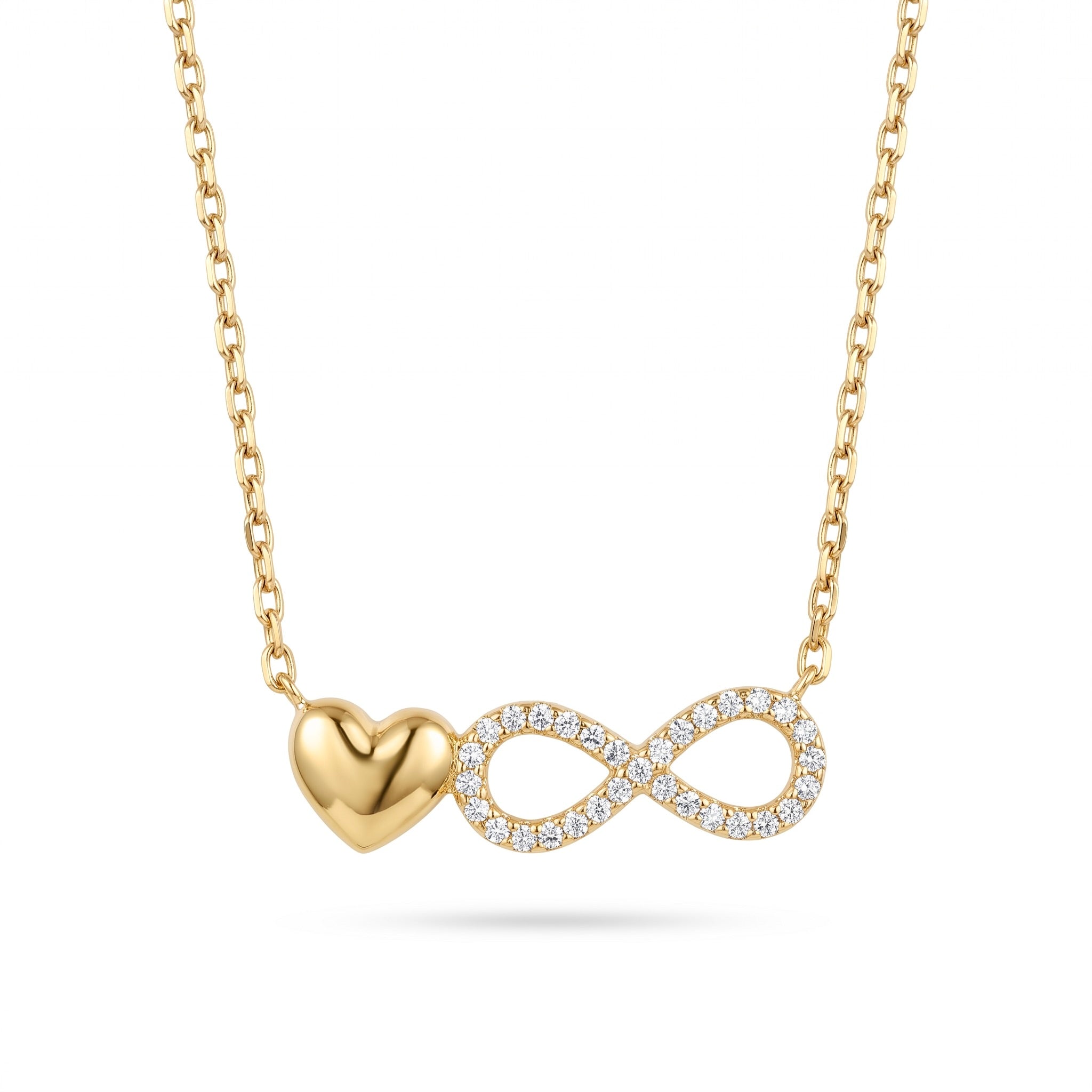 18K Yellow Gold Cubic Zirconia Infinity Heart Pendant Necklace