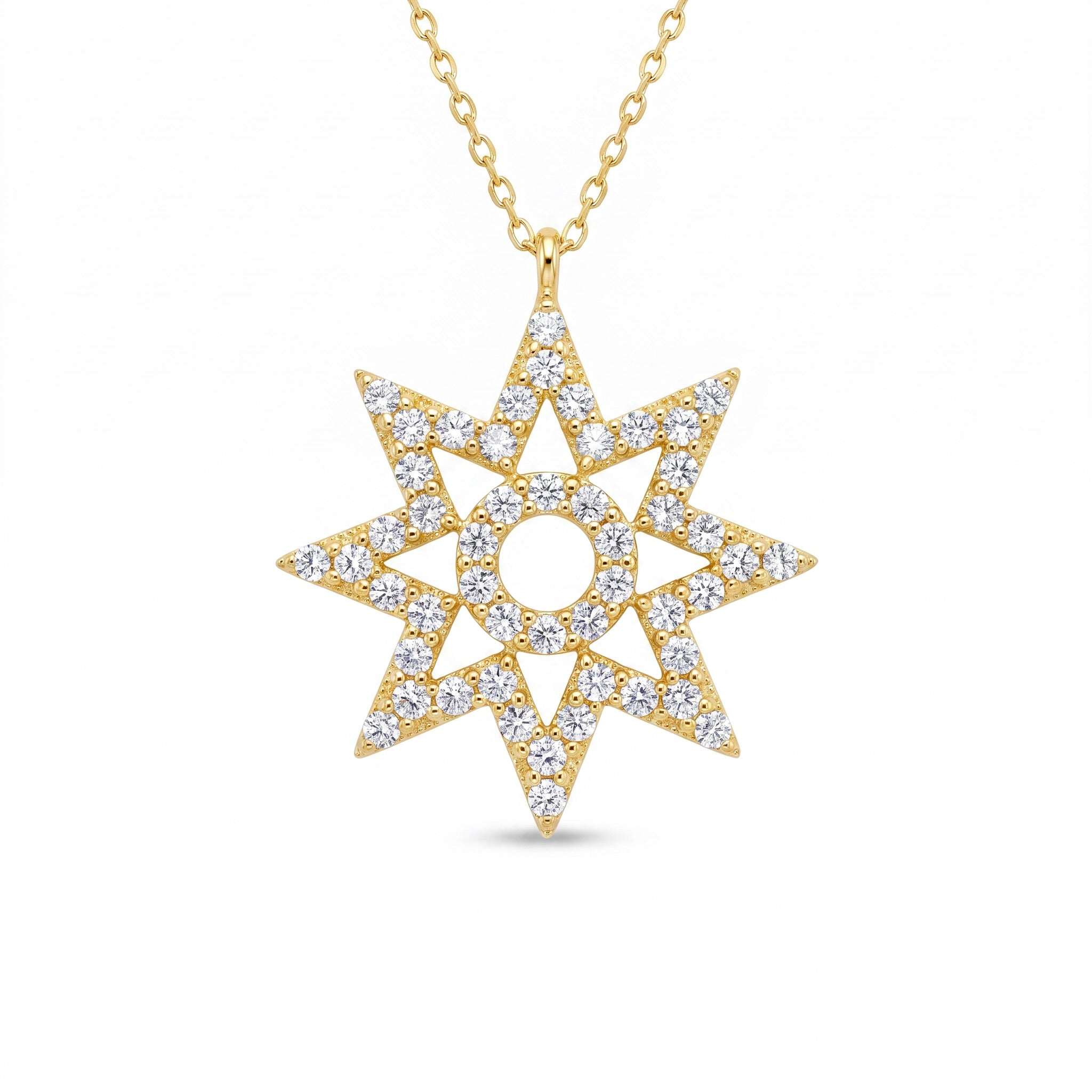 18K Yellow Gold Cubic Zirconia Star Chain Necklace