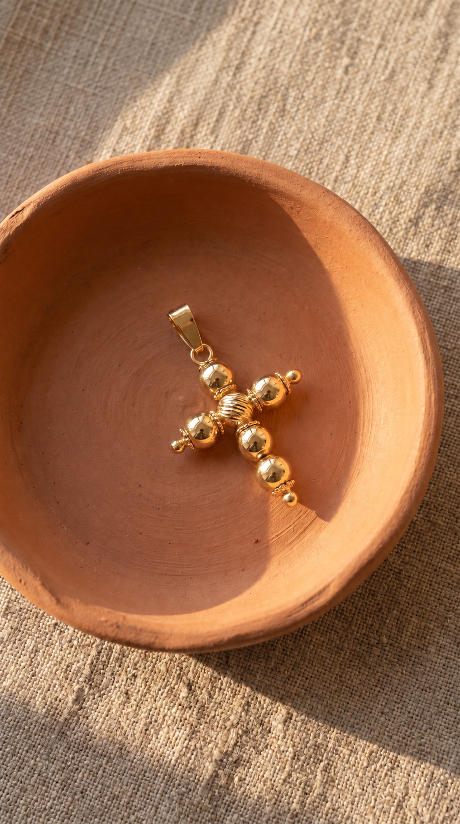 18K Yellow Gold Bead Cross Pendant