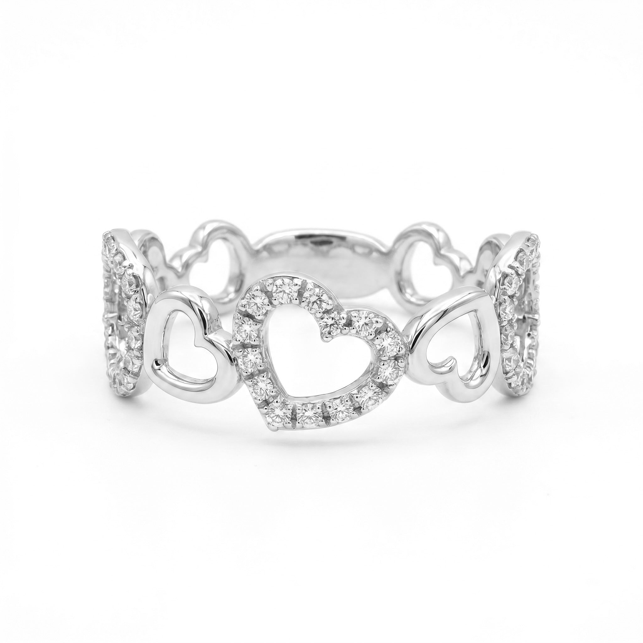 Diamond White Gold Hearts Ring