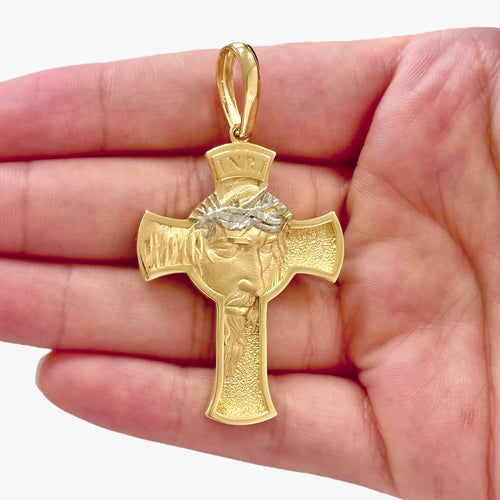18K Gold Large Pendant Two Tones Jesus Face