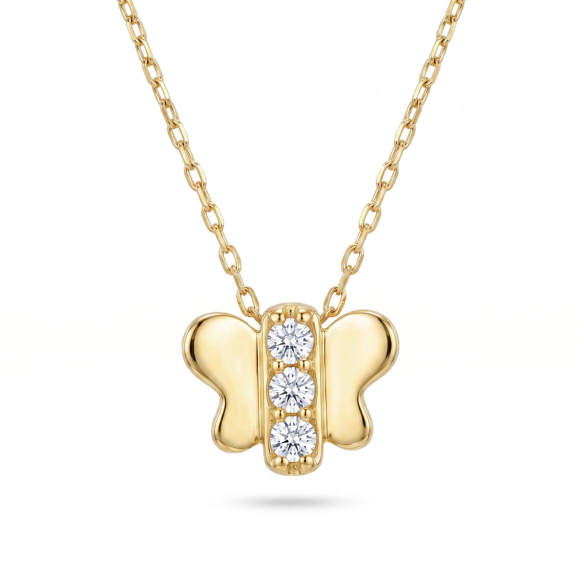 18K Yellow Gold Cubic Zirconia Butterfly Necklace