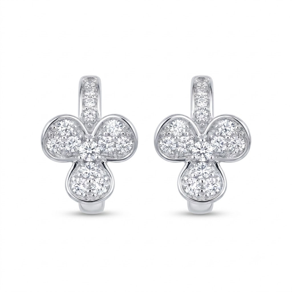 Diamond White Gold Flower Hoop Earrings