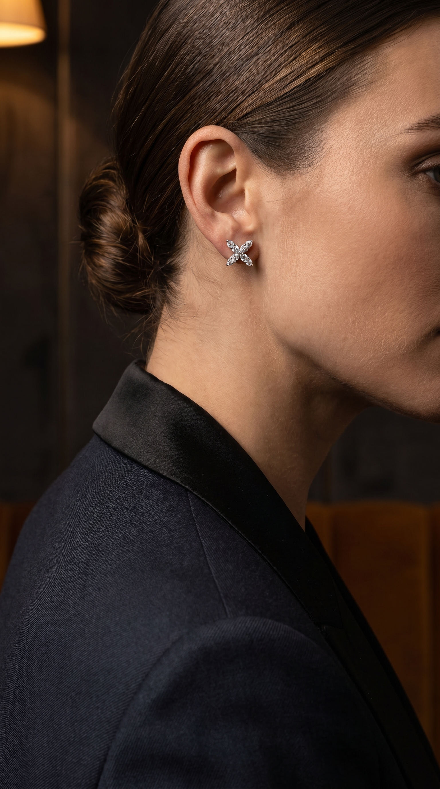 Diamond White Gold Flower Stud Earrings