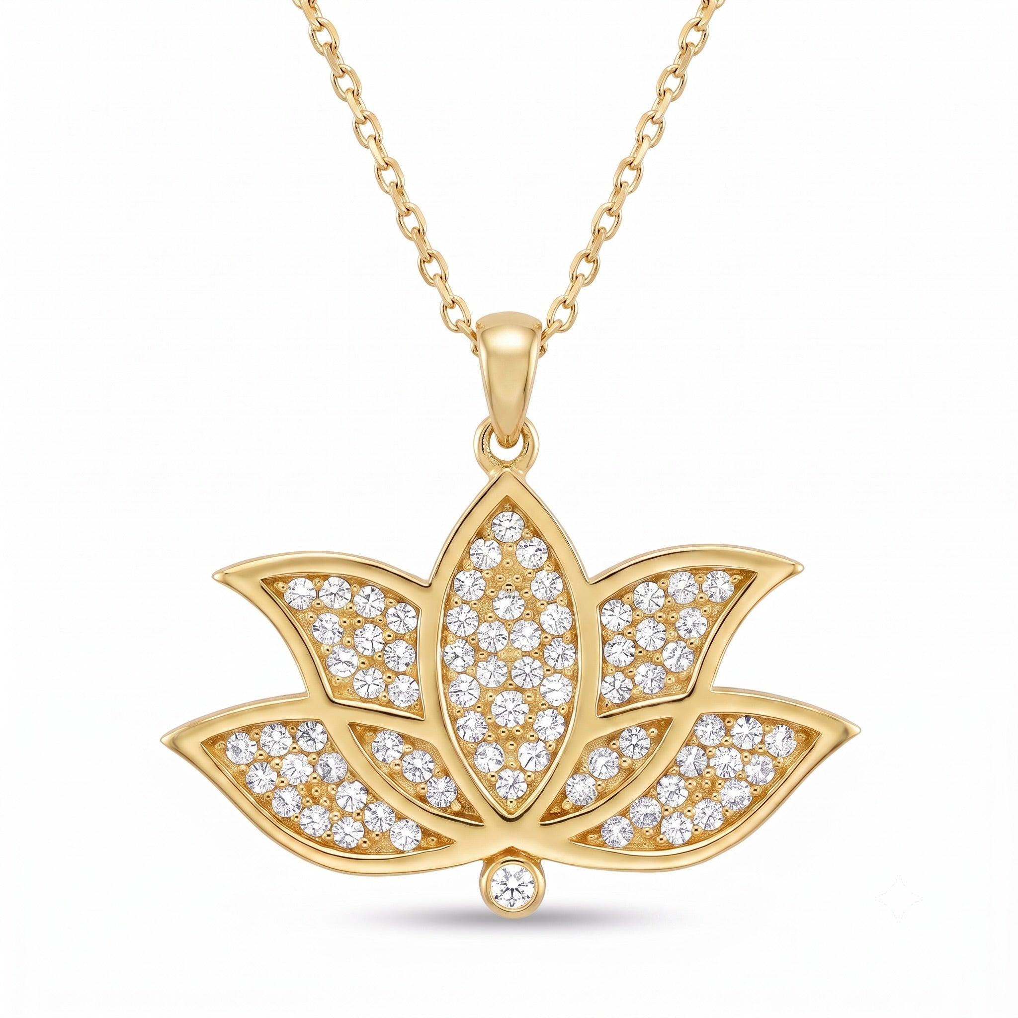 18K Yellow Gold Cubic Zirconia Lotus Necklace