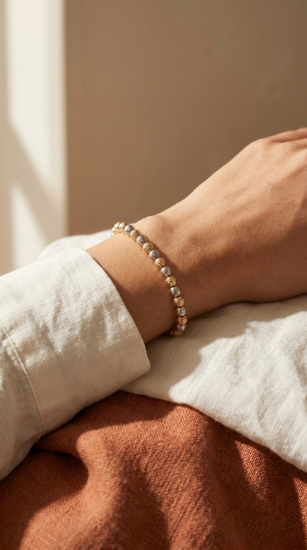 18K Two Tone Gold Beaded Bracelet