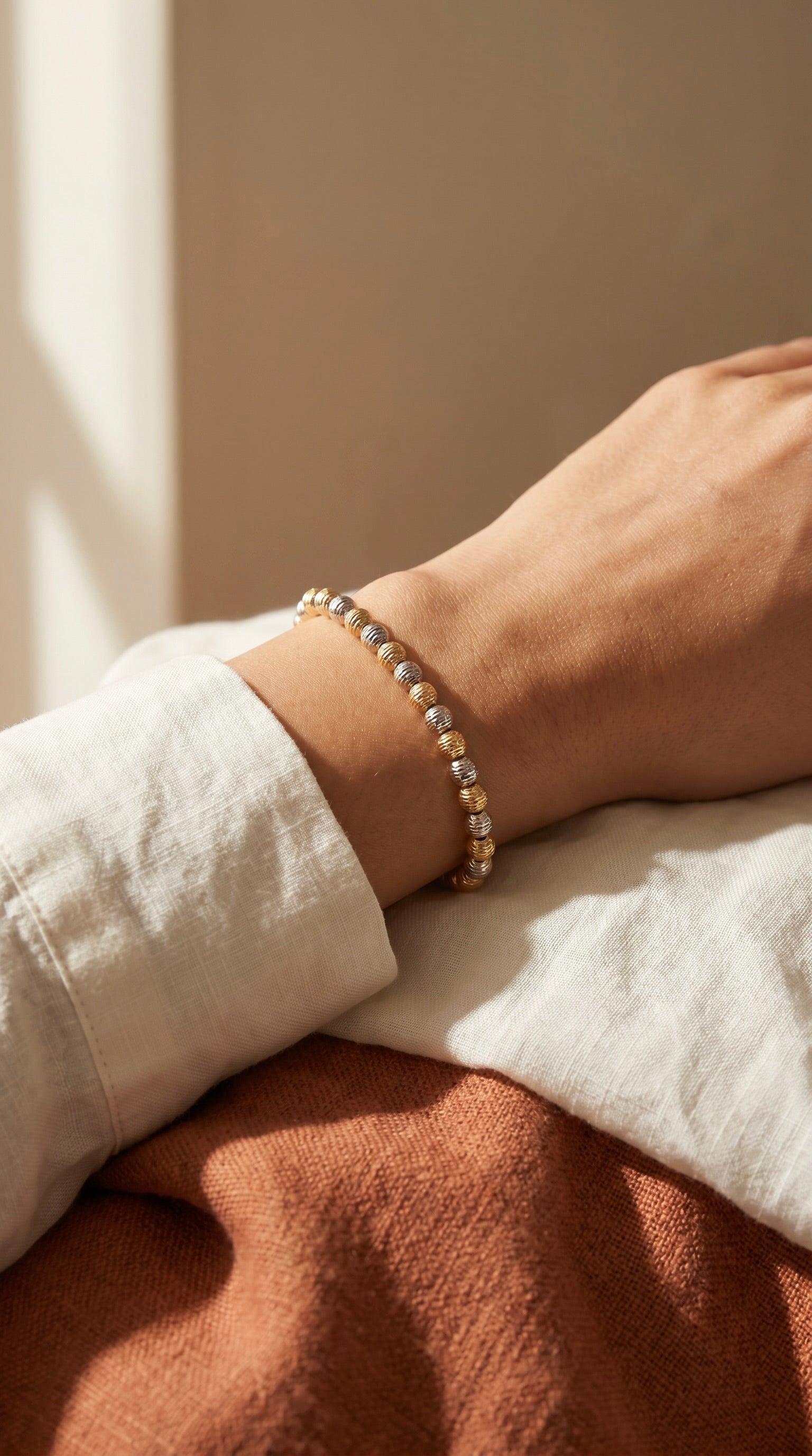 18K Two Tone Gold Beaded Bracelet