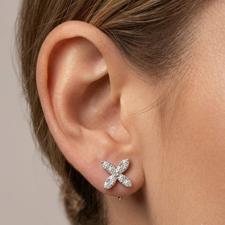 Diamond White Gold Flower Stud Earrings